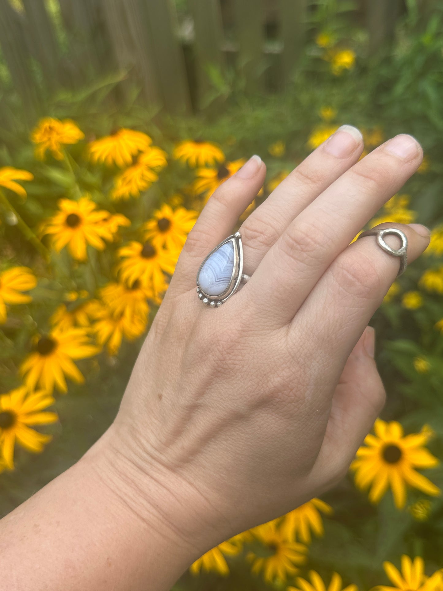 Blue Lace Agate teardrop ring - size 9