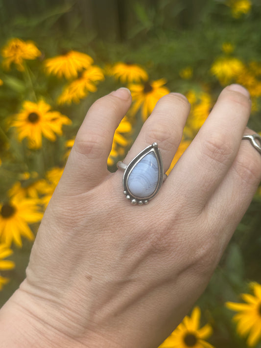 Blue Lace Agate teardrop ring - size 9