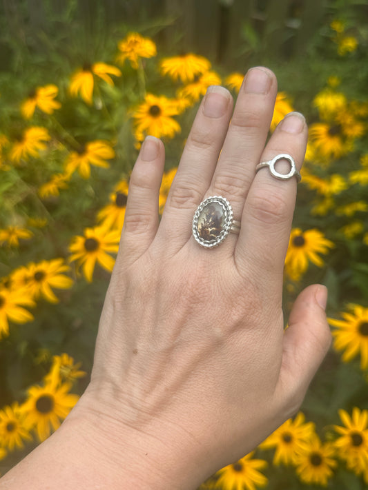 Oval Dendritic Agate embellished ring - size 8
