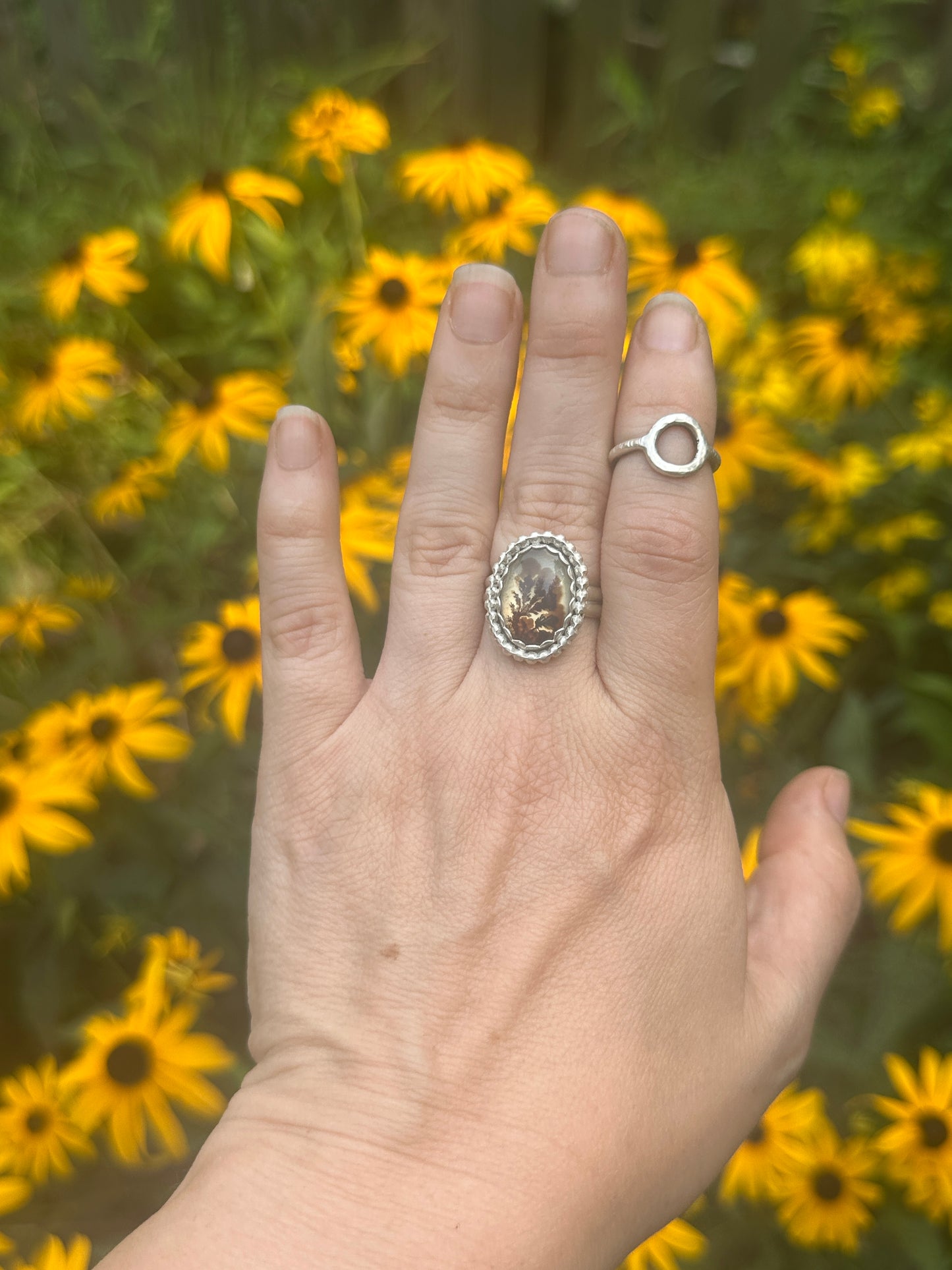 Oval Dendritic Agate embellished ring - size 8
