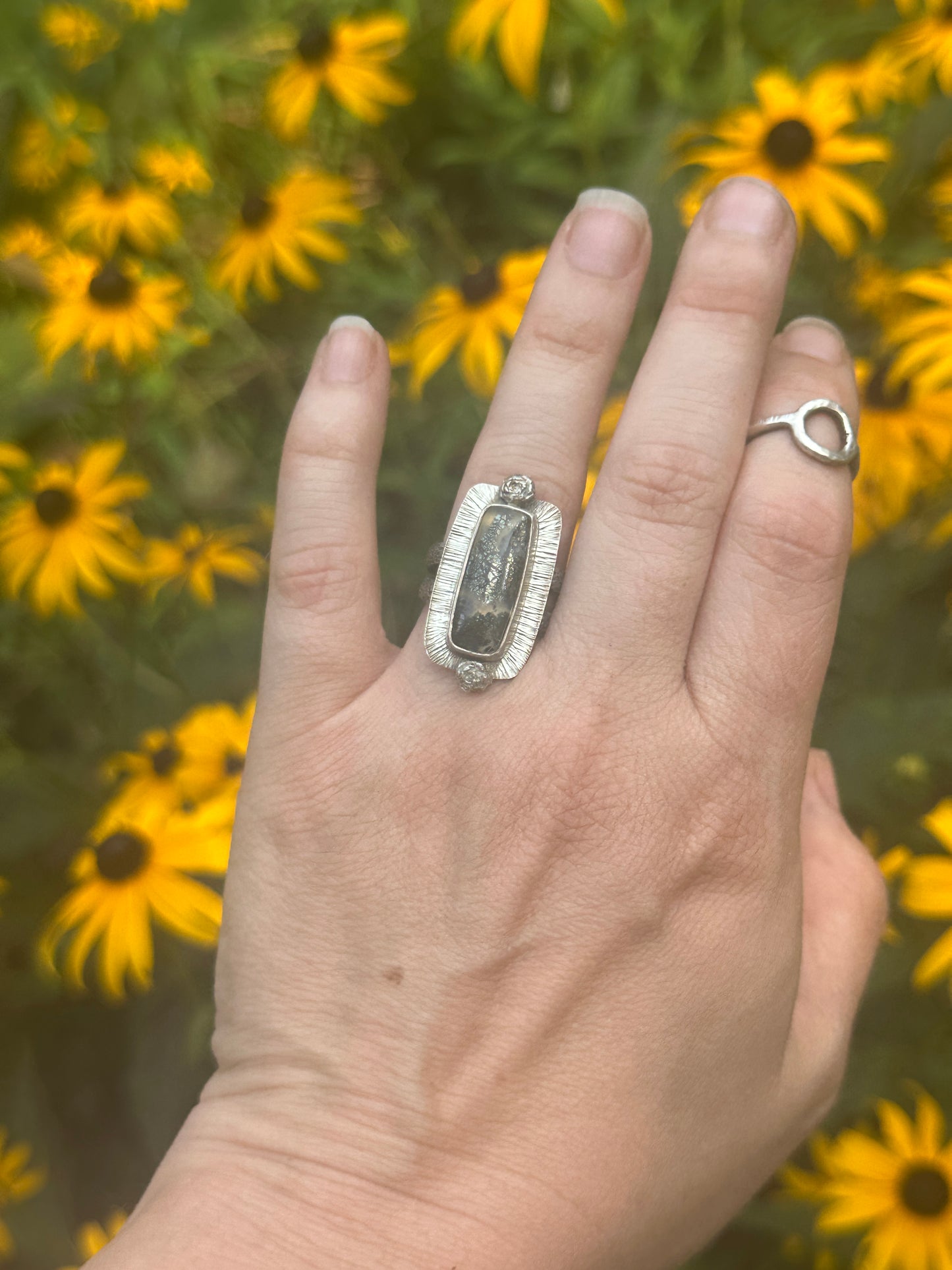 Marcasite + Pine Tree Rosettes Ring size 7.5