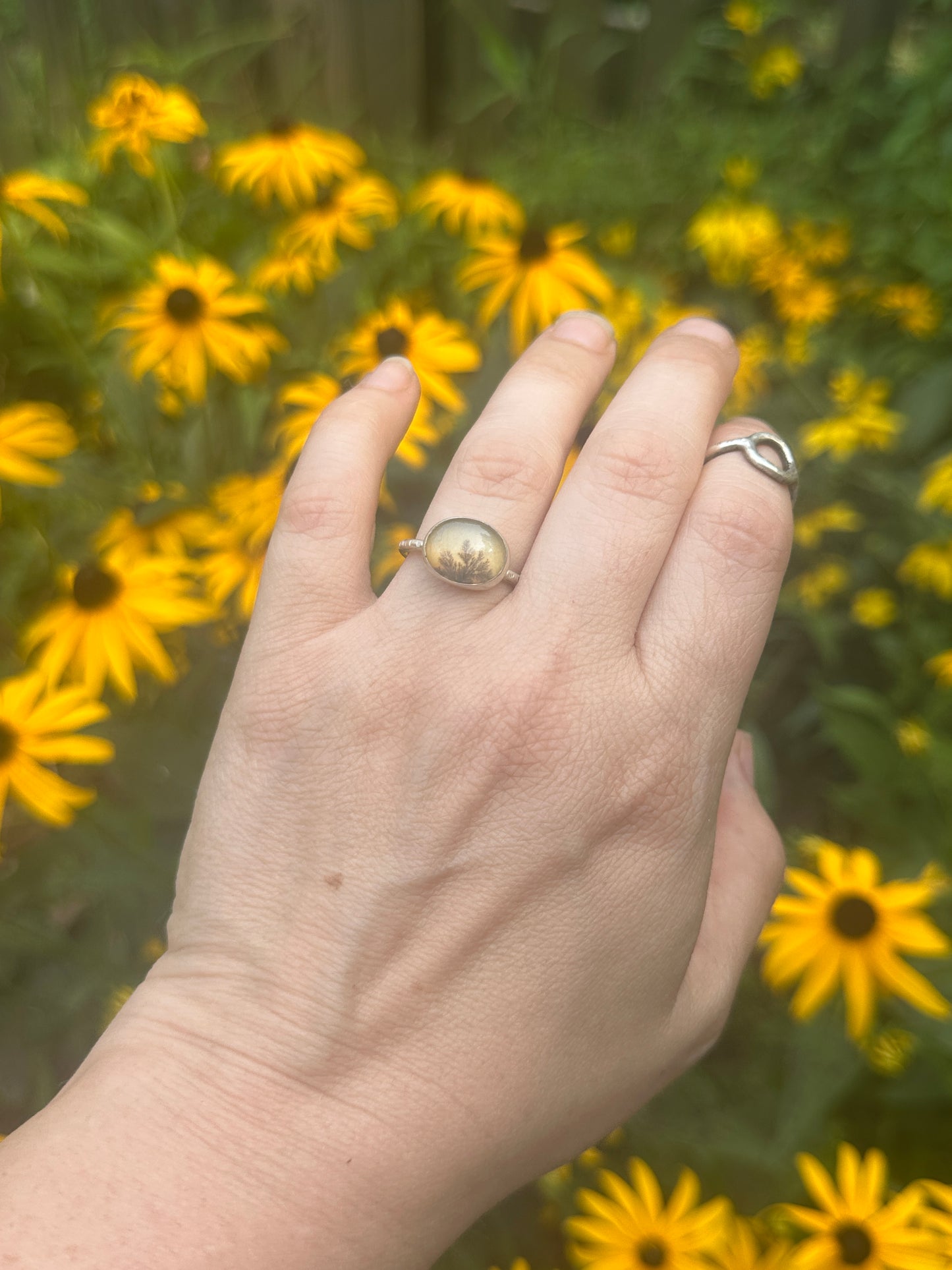 Oval Dendritic Agate ring - size 7.5
