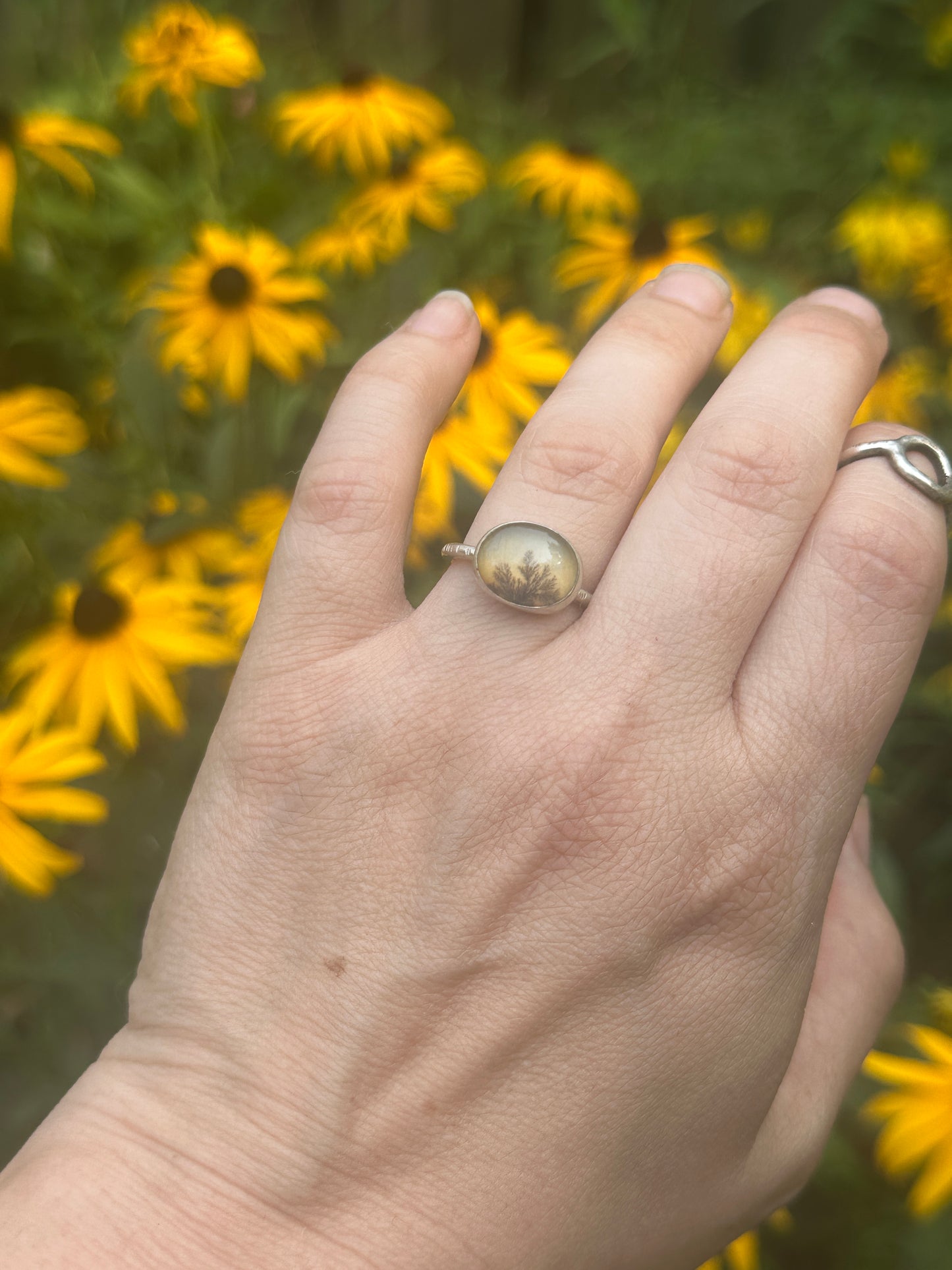 Oval Dendritic Agate ring - size 7.5