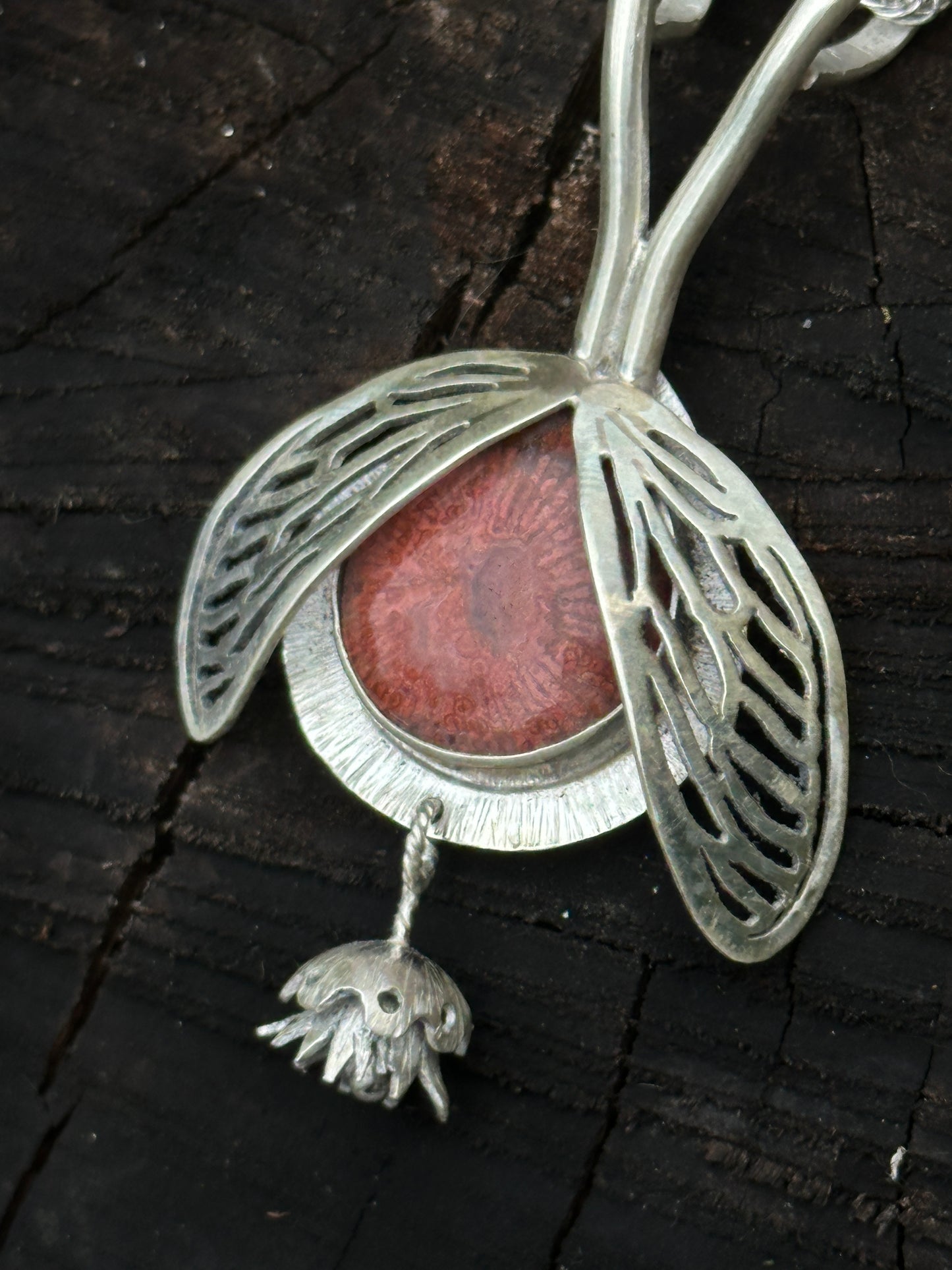 Red Horn Coral Winged Necklace with Charm