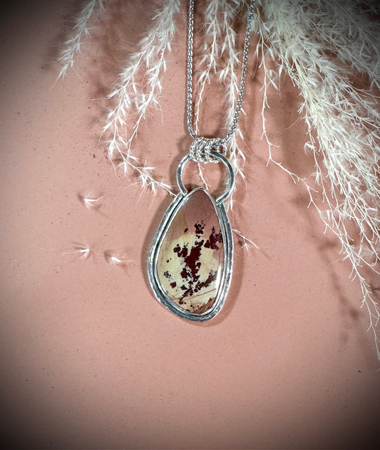 Pink Owyhee Mountains teardrop hammered necklace
