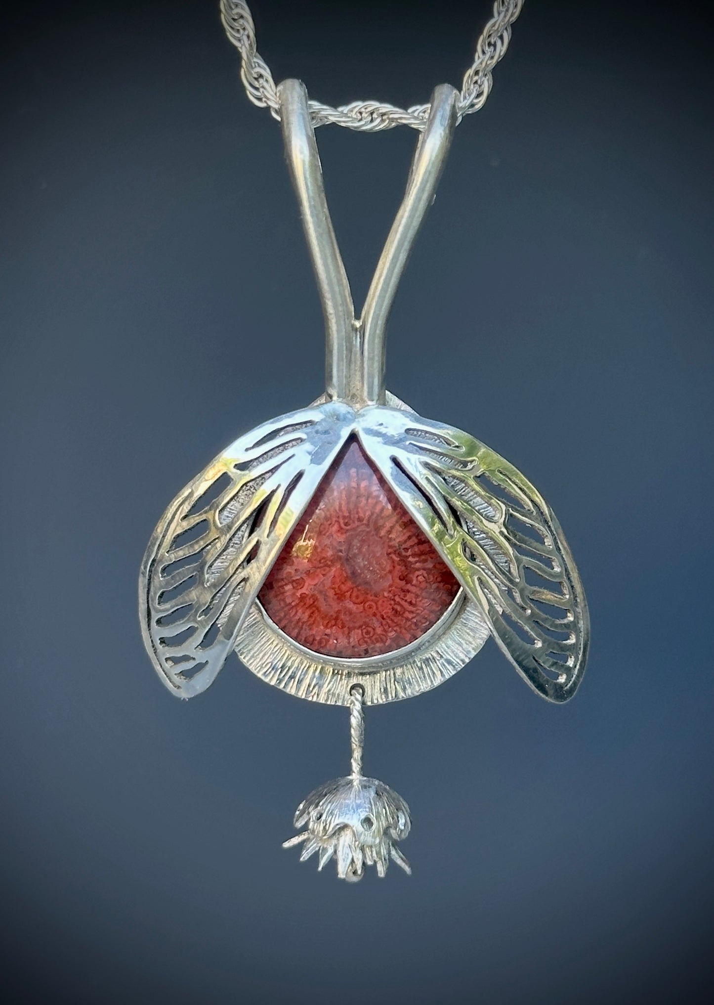 Red Horn Coral Winged Necklace with Charm